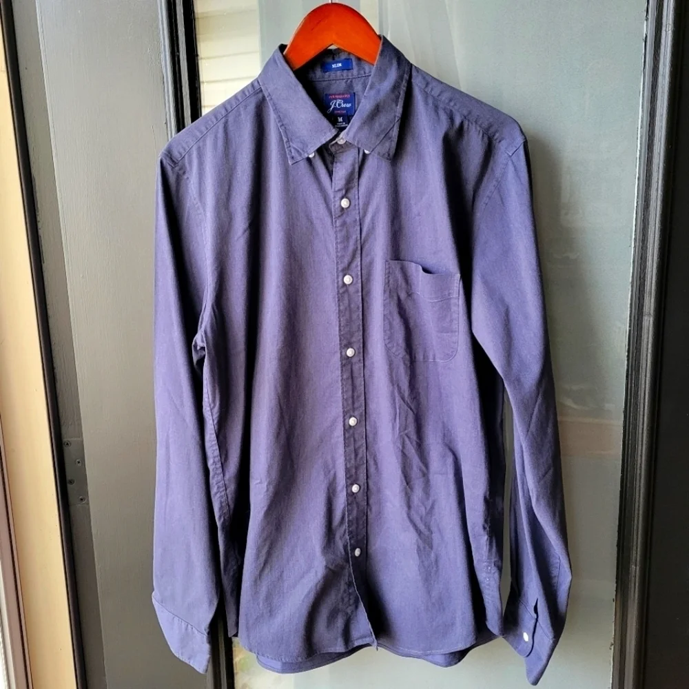 J. Crew Performance Stretch Twill Button Down Men's Shirt True Navy Heather Med